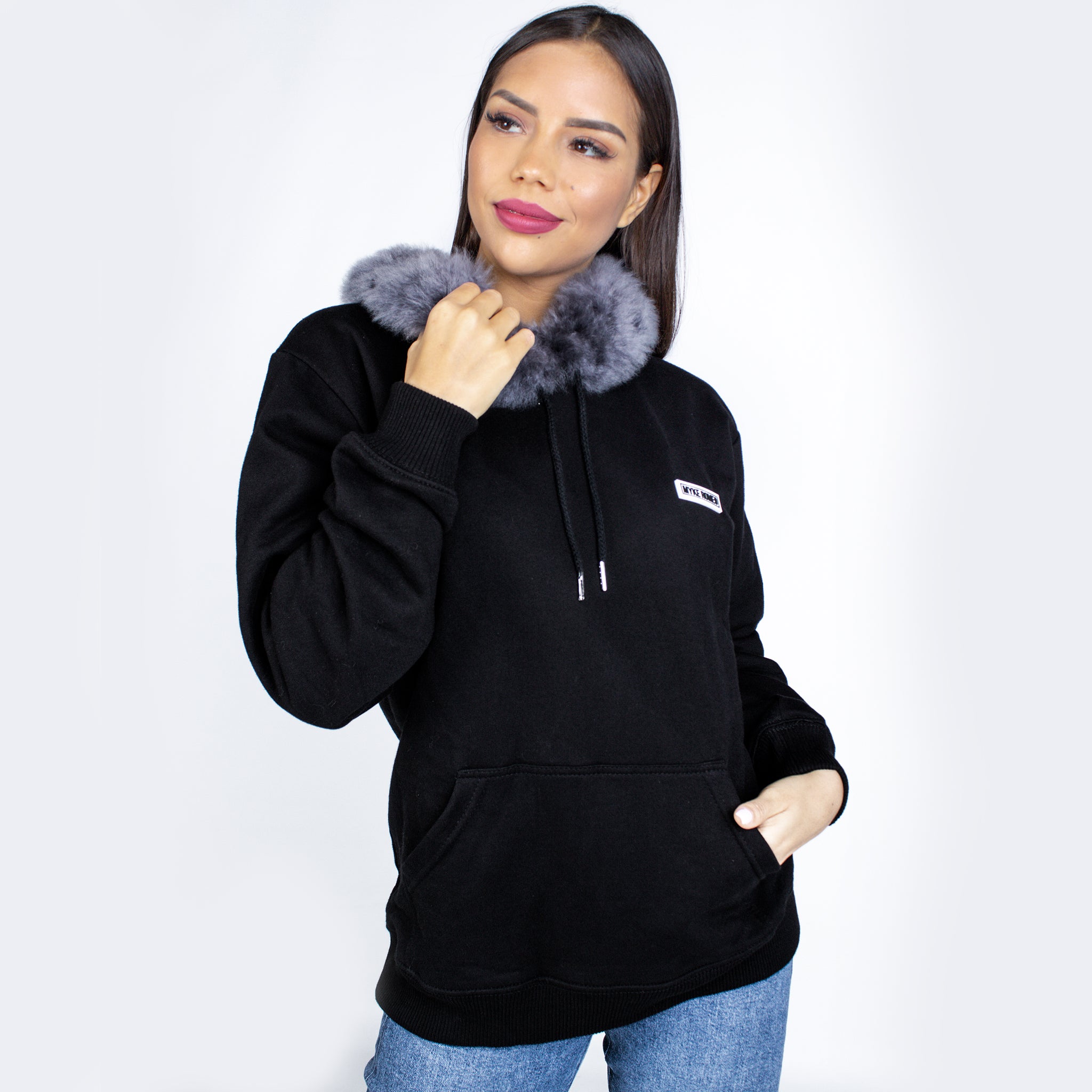 Classic Hoodie - Black / Smoke Grey Fur