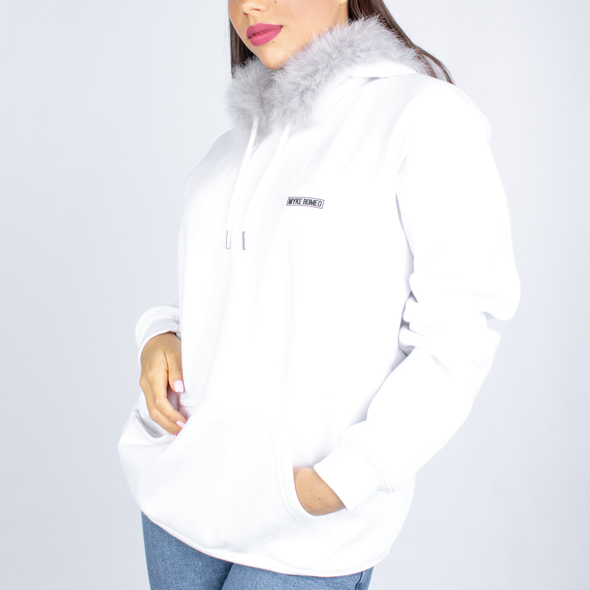 Classic Hoodie - White / Silver Fur